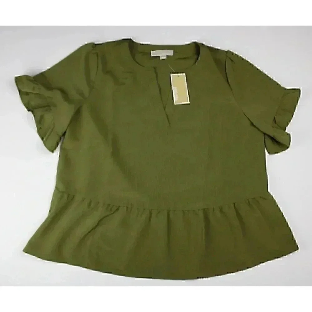 NEW! MICHAEL Michael Kors Women's L V-neck Flutter Sleeve Blouse Top MSRP $98